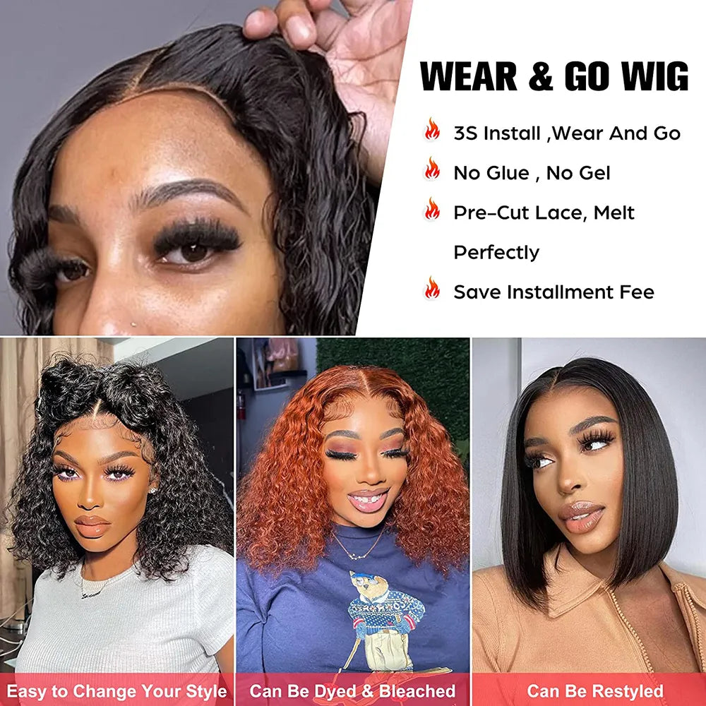 Fayniss Wear And Go Deep Wave Bob Wigs For Women Human Hair Curly