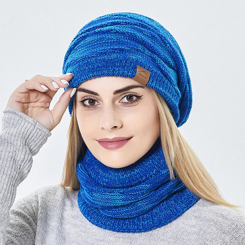 Winter Beanie Hats Scarf Set Women Warm Knitted Hat Skull Cap Neck