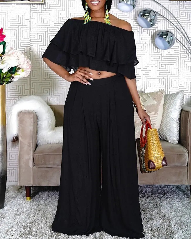 L-5XL Plus-Size Elegant Suit Wide Leg Pants Off Shoulder Off-Shoulder