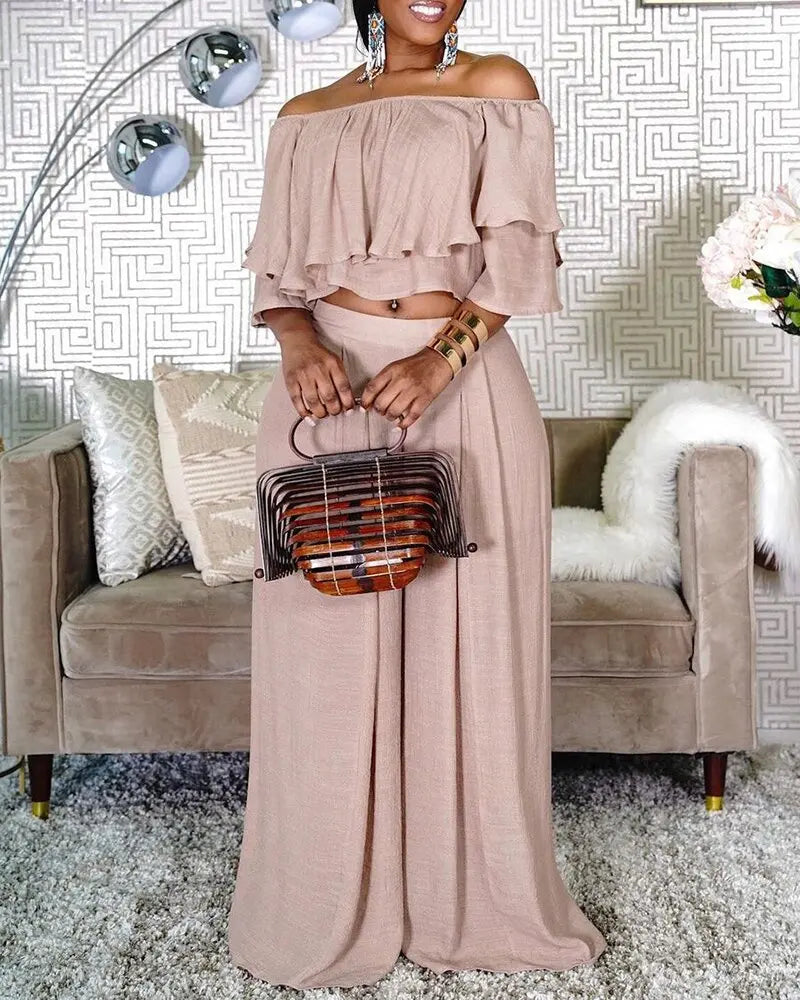 L-5XL Plus-Size Elegant Suit Wide Leg Pants Off Shoulder Off-Shoulder