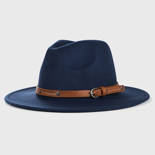 New Autumn Winter Wool Fedoras Hat With Belt For Men Women Wide Flat