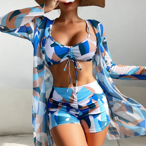 Summer Print Swimsuits Tankini Sets Female Swimwear Push Up For Beach