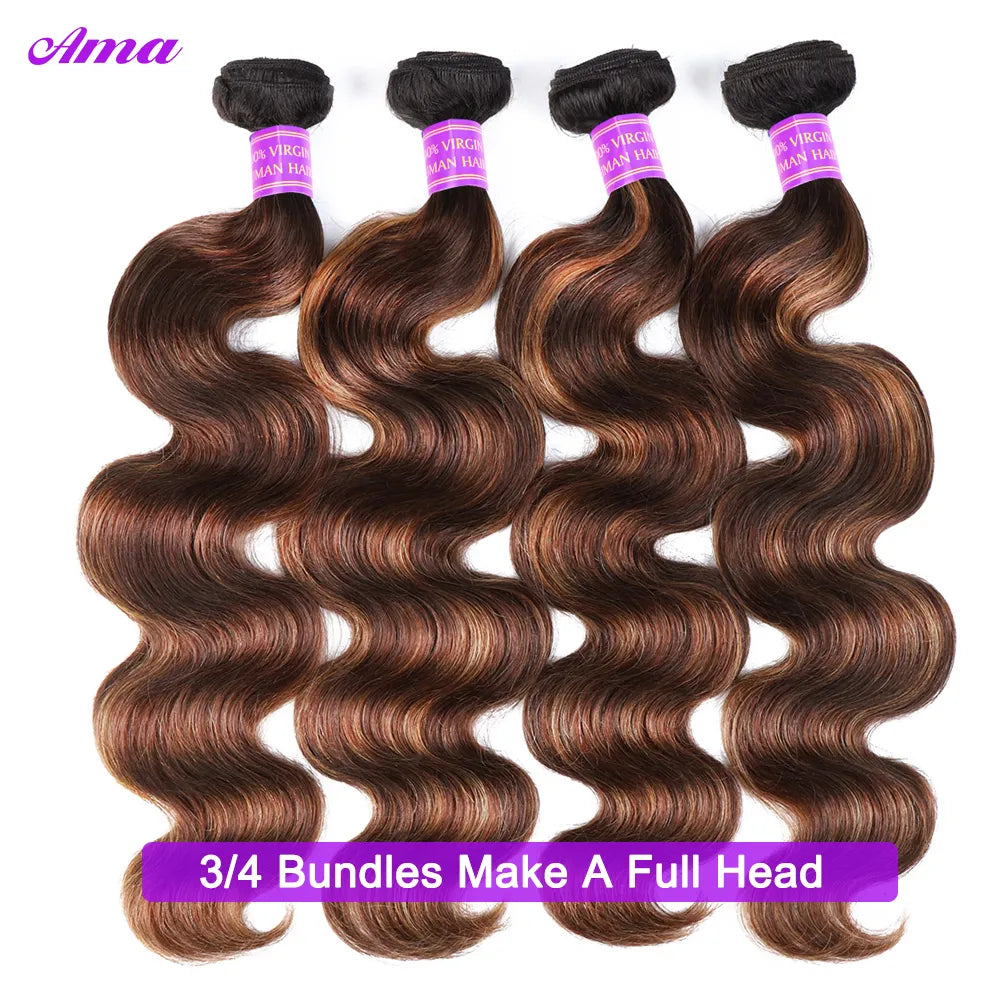 FB 30 Brown Highlight Body Wave Bundles Ombre Colored Human Hair