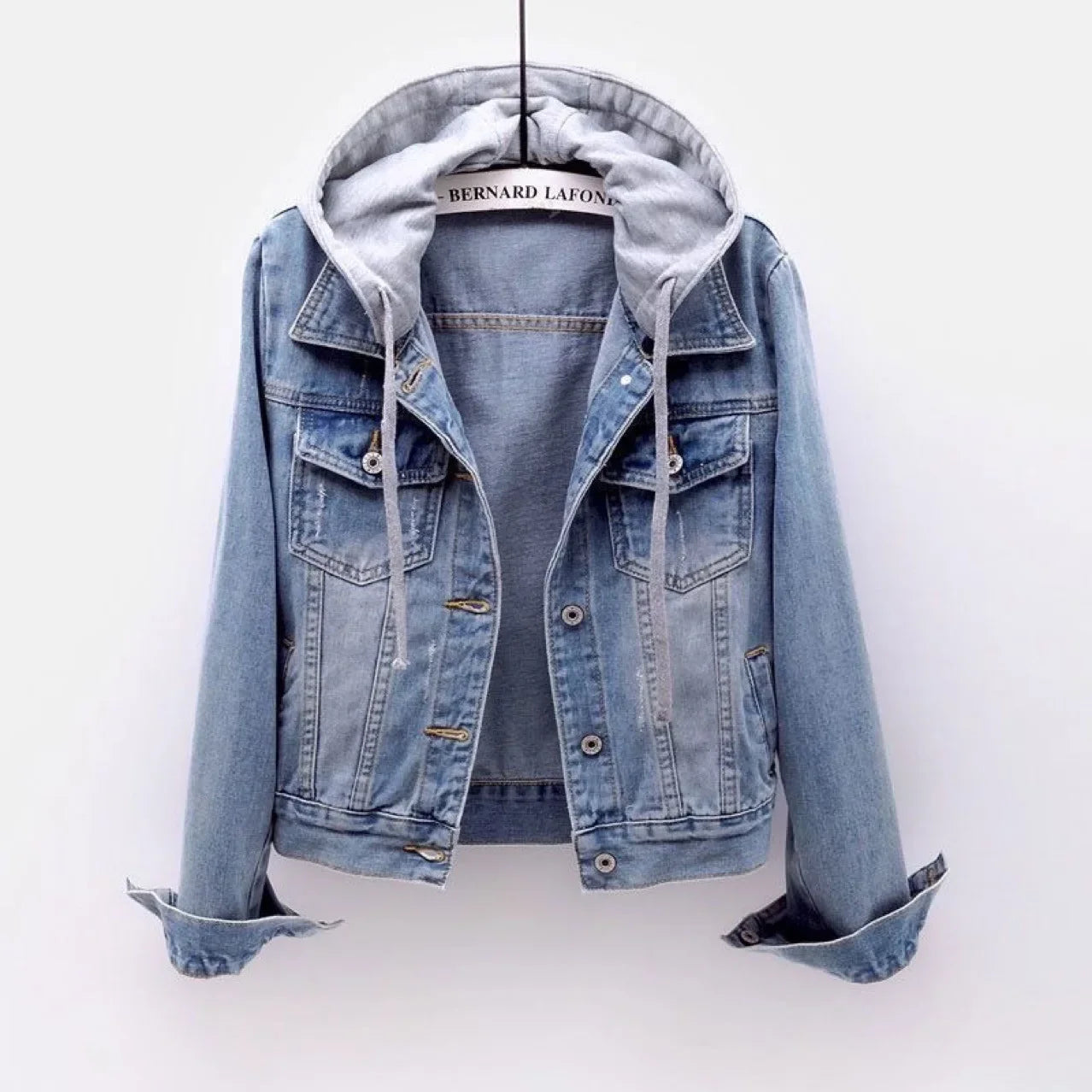 Denim Jacket Woman Hooded Short Style Clothing Retro Topcoat Pocket