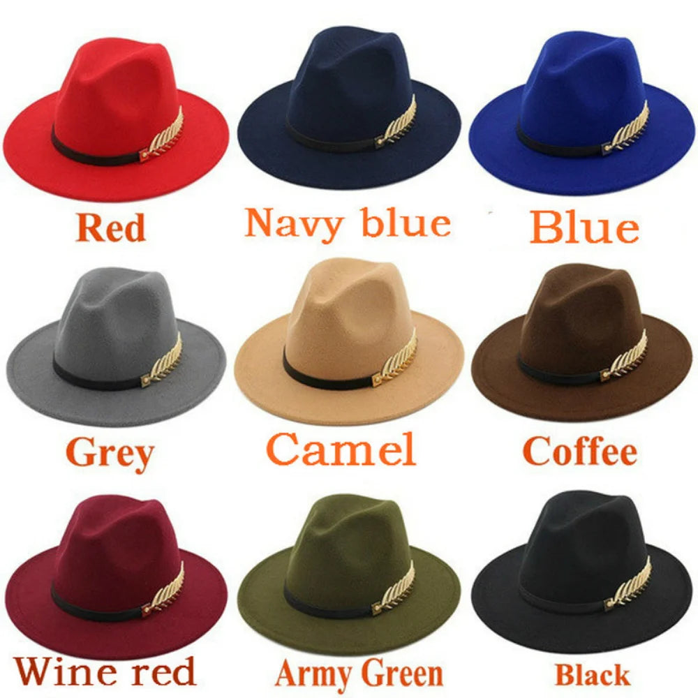 Simple Women Men Wool Vintage Trilby Felt Fedora Hat with Wide Brim