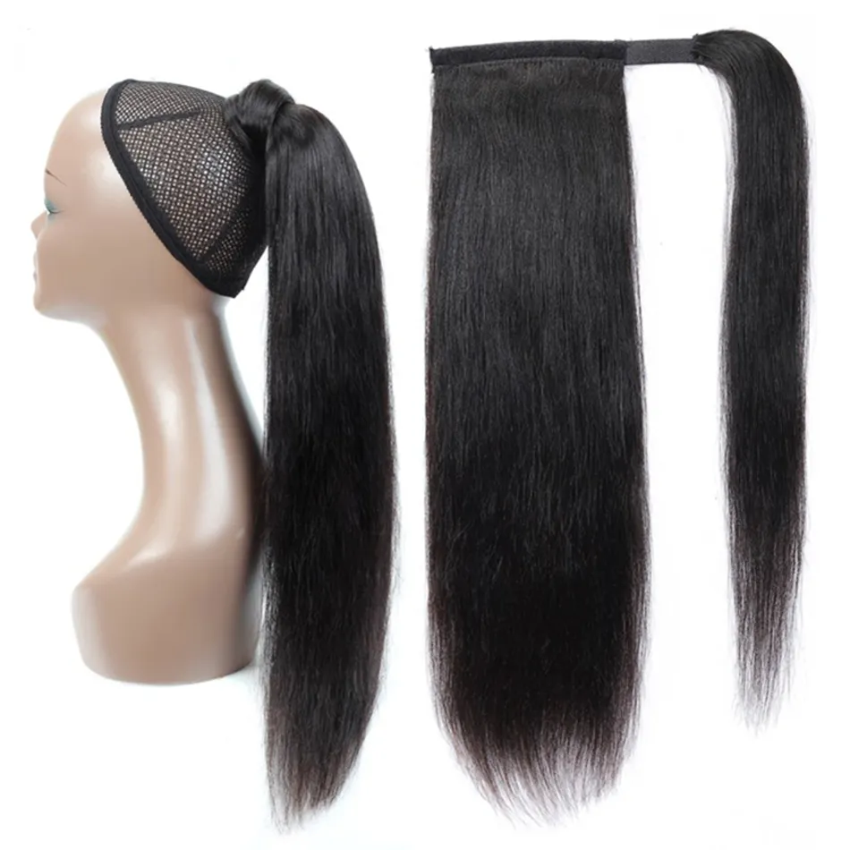 Ponytail Human Hair Wrap Around Long Straight Remy Hair Extensions