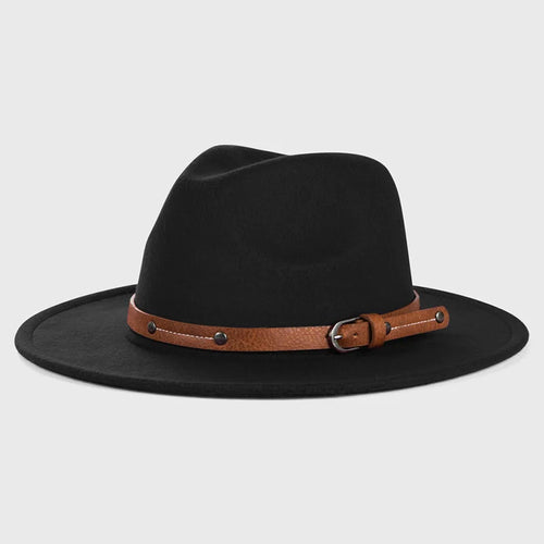 New Autumn Winter Wool Fedoras Hat With Belt For Men Women Wide Flat