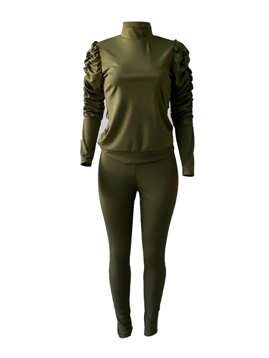 LW Plus Size tracksuit set Turtleneck Ruched Pants Set Autumn Long