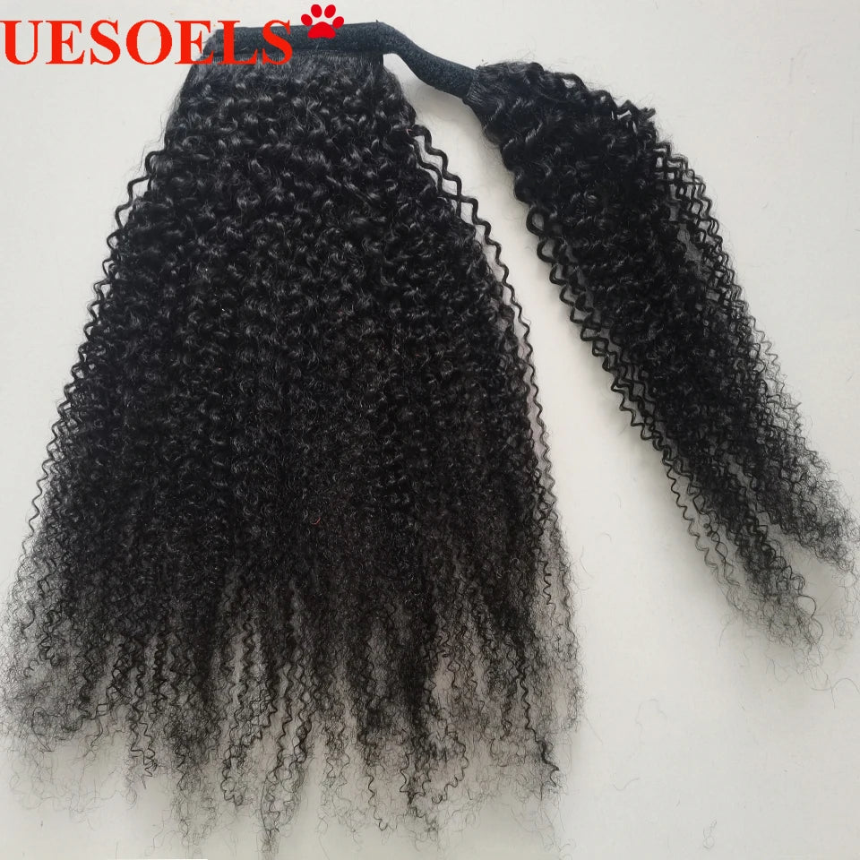 Afro Kinky Curly Wrap Around Ponytail Human Hair Extensions Brazilian