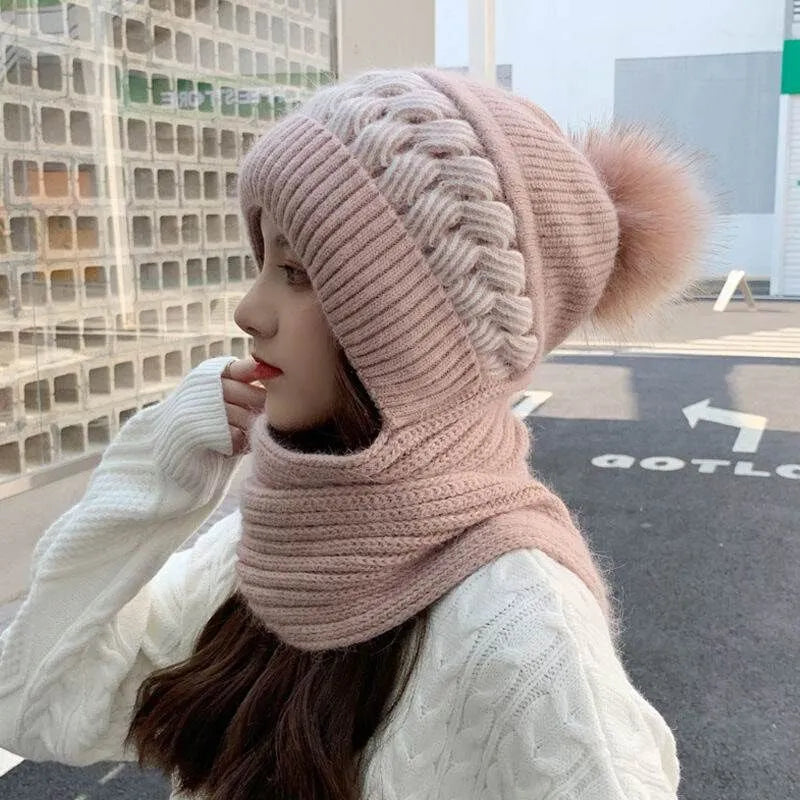 New Women Winter Warm Beanies Hat Scarf set Breathable Rabbit Hair