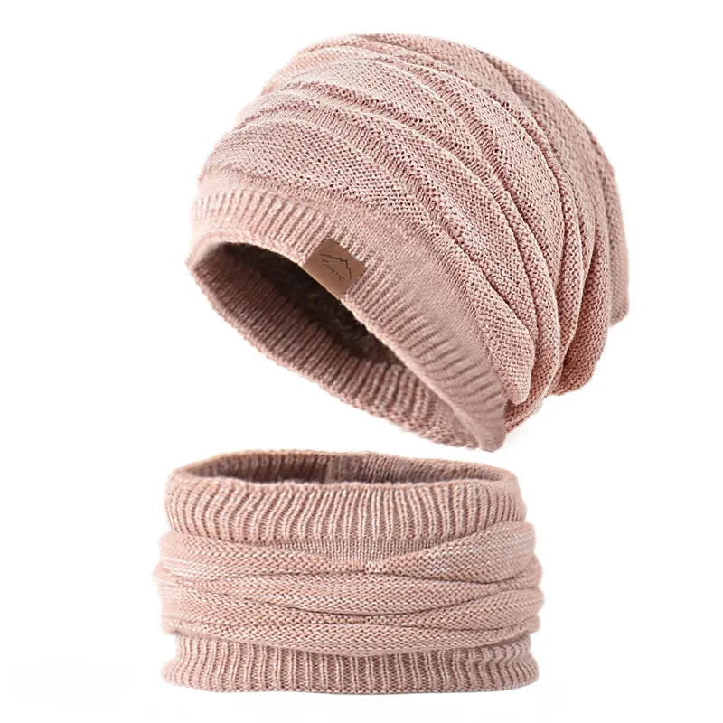 Winter Beanie Hats Scarf Set Women Warm Knitted Hat Skull Cap Neck