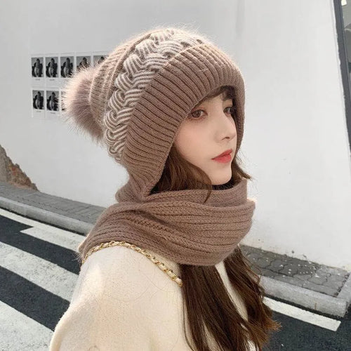 New Women Winter Warm Beanies Hat Scarf set Breathable Rabbit Hair