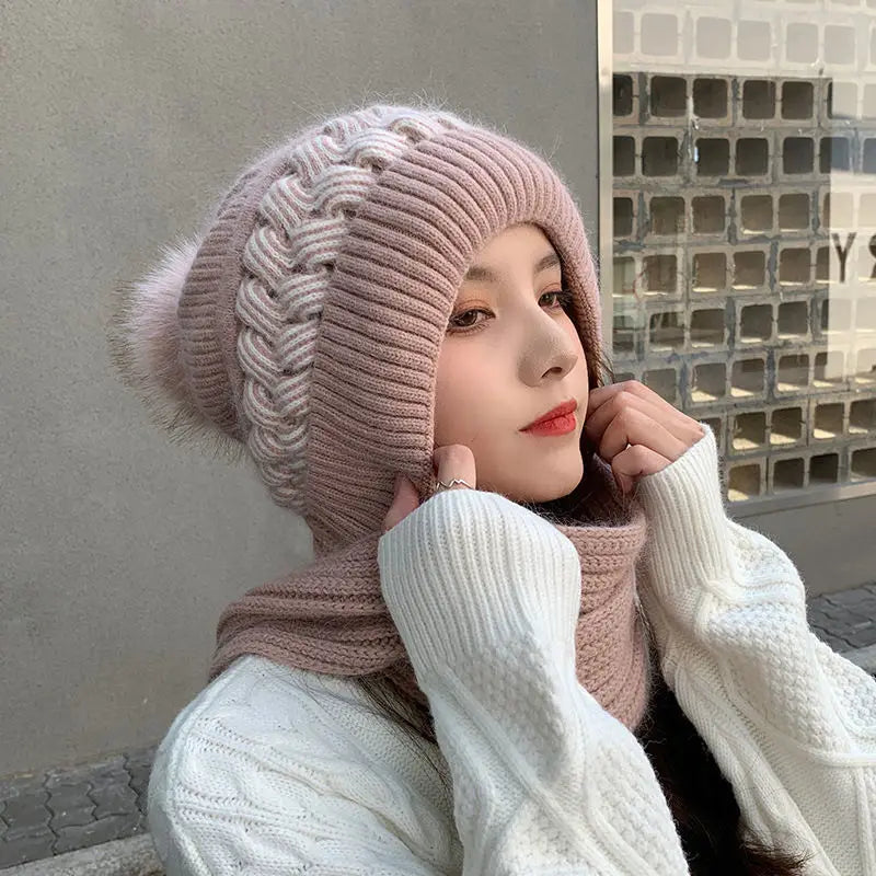 New Women Winter Warm Beanies Hat Scarf set Breathable Rabbit Hair