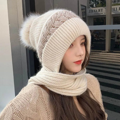 New Women Winter Warm Beanies Hat Scarf set Breathable Rabbit Hair