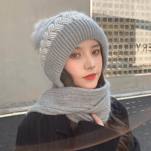 New Women Winter Warm Beanies Hat Scarf set Breathable Rabbit Hair