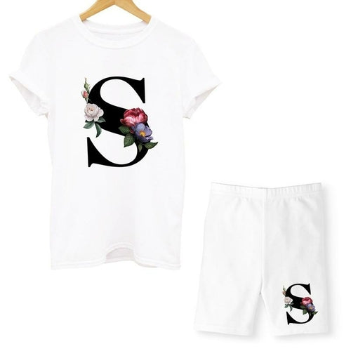 Women Two Piec Set Letter T Shirts And Shorts Set Summer Short Sleeve