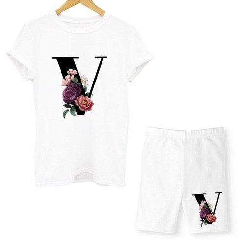 Women Two Piec Set Letter T Shirts And Shorts Set Summer Short Sleeve