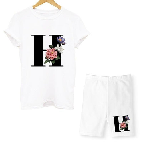 Women Two Piec Set Letter T Shirts And Shorts Set Summer Short Sleeve