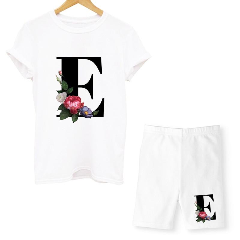 Women Two Piec Set Letter T Shirts And Shorts Set Summer Short Sleeve