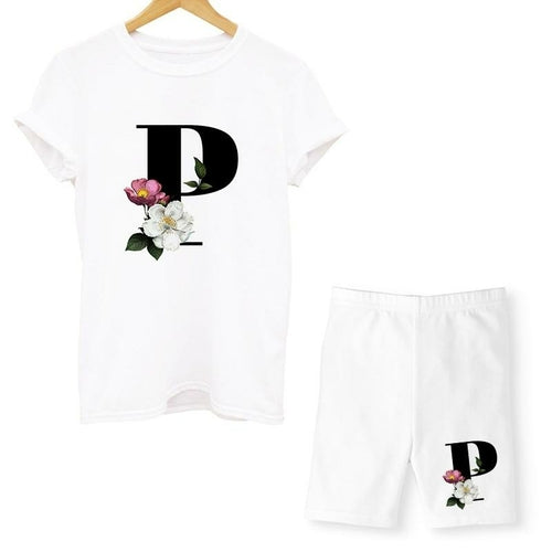 Women Two Piec Set Letter T Shirts And Shorts Set Summer Short Sleeve