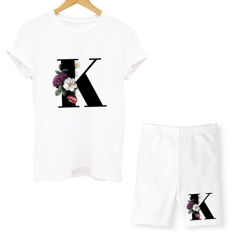 Women Two Piec Set Letter T Shirts And Shorts Set Summer Short Sleeve