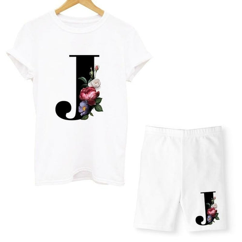 Women Two Piec Set Letter T Shirts And Shorts Set Summer Short Sleeve