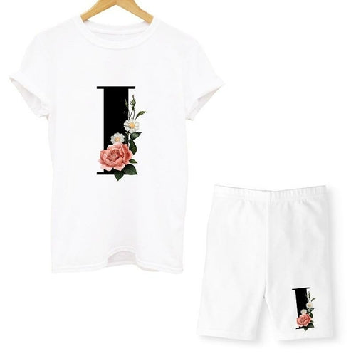 Women Two Piec Set Letter T Shirts And Shorts Set Summer Short Sleeve