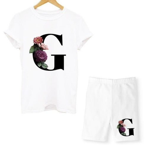 Women Two Piec Set Letter T Shirts And Shorts Set Summer Short Sleeve