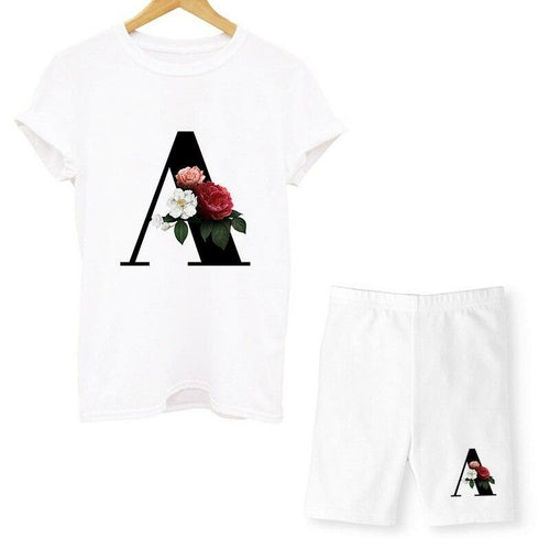 Women Two Piec Set Letter T Shirts And Shorts Set Summer Short Sleeve