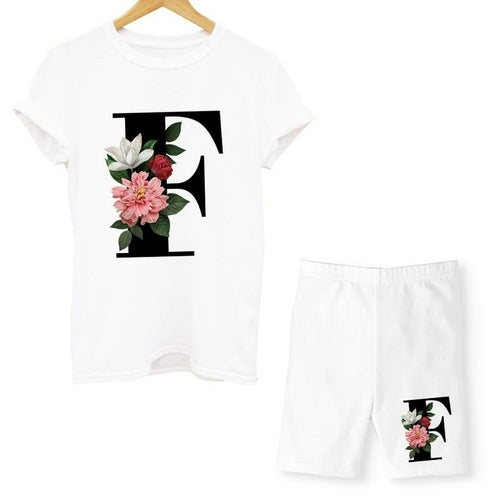 Women Two Piec Set Letter T Shirts And Shorts Set Summer Short Sleeve