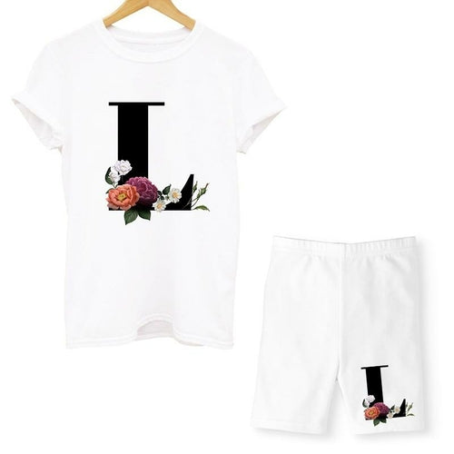 Women Two Piec Set Letter T Shirts And Shorts Set Summer Short Sleeve