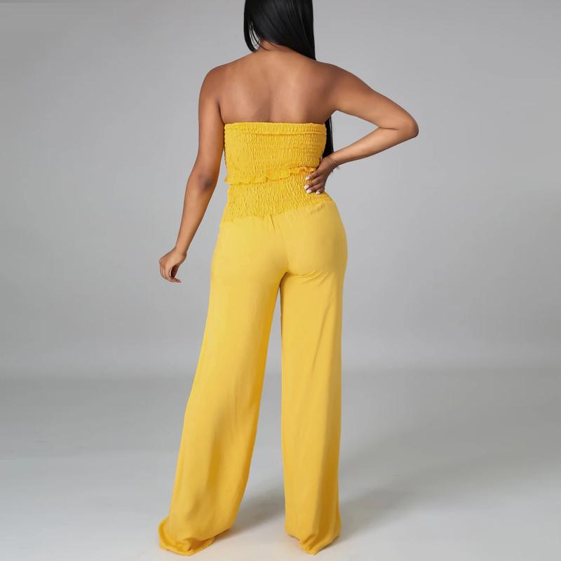 Sleeveless Strapless Pleated Crop Top + Loose Wide Leg Pants