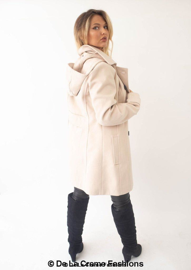 Womens Wool Feel Double Breasted Hooded Coat