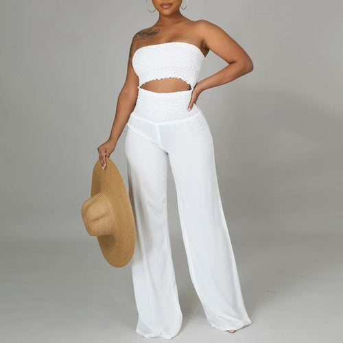 Sleeveless Strapless Pleated Crop Top + Loose Wide Leg Pants